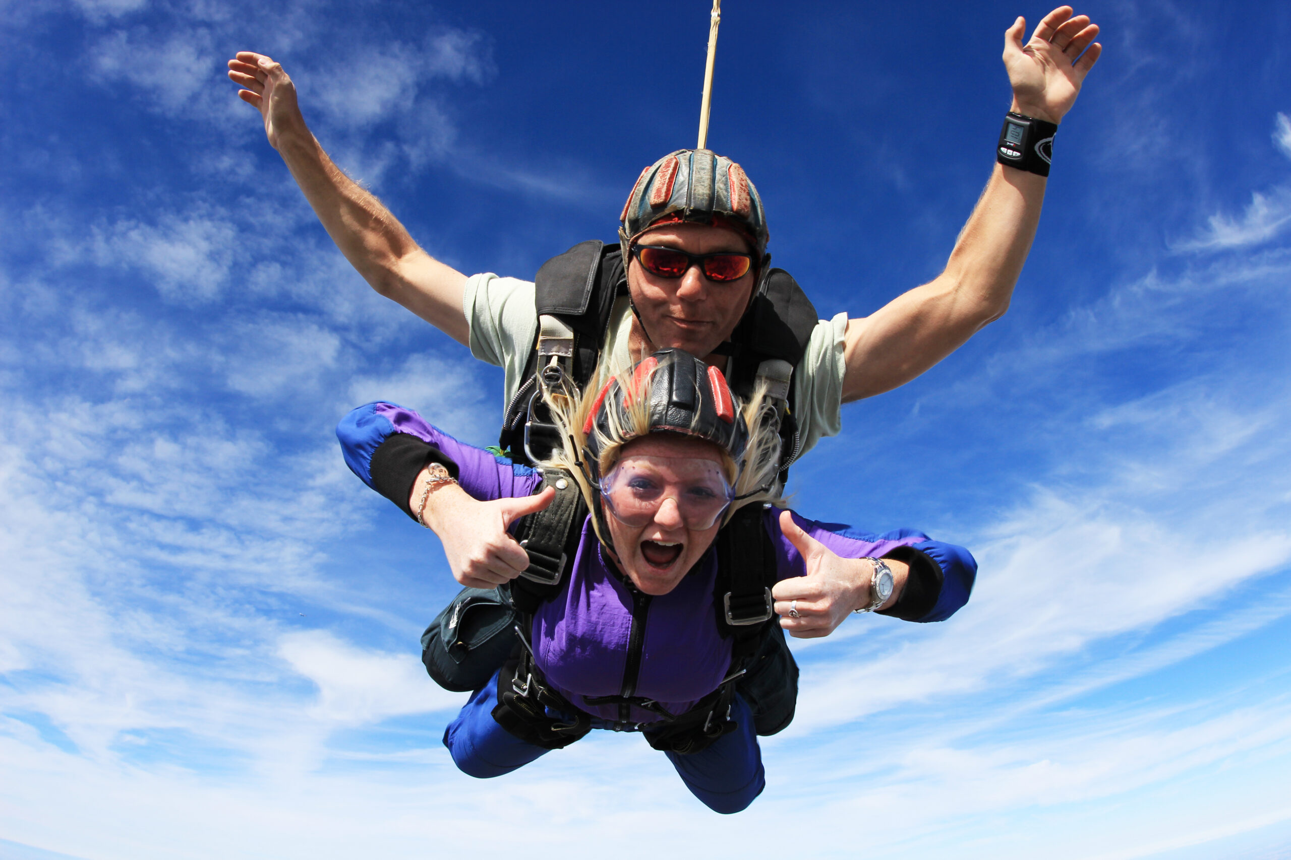 tandem skydiver having fun